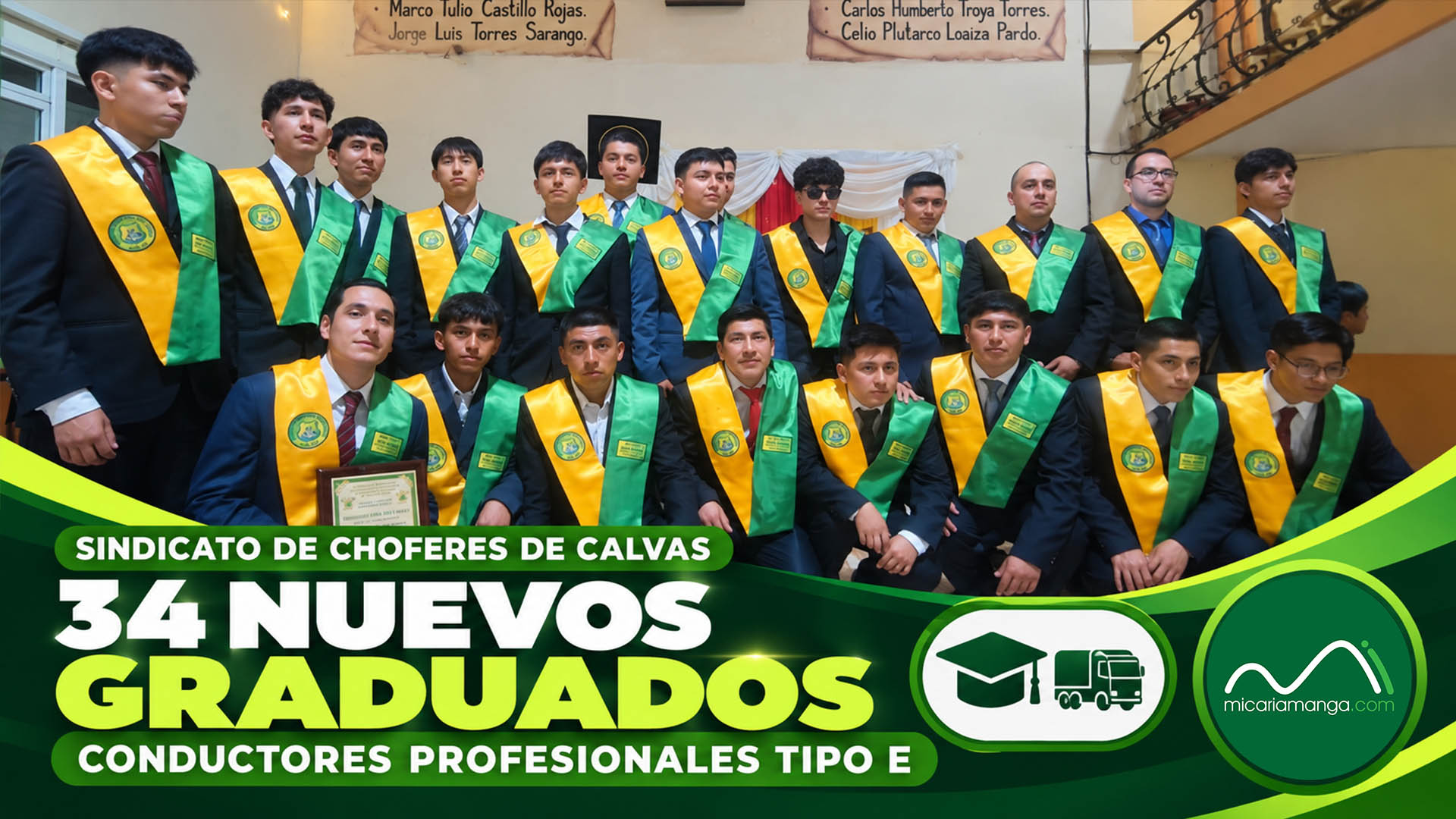 Graduación de 34 estudiantes de la décima promoción de conductores profesionales tipo E Regular del Sindicato de Choferes de Calvas
