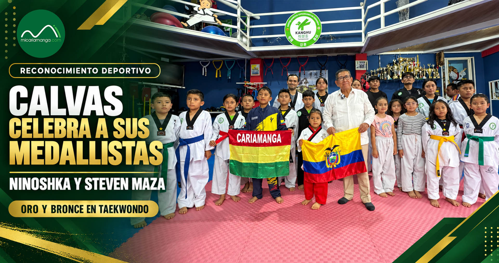 Jorge Montero junto a Ninoshka Maza, Steven Maza y representantes de la Academia Kanghu.