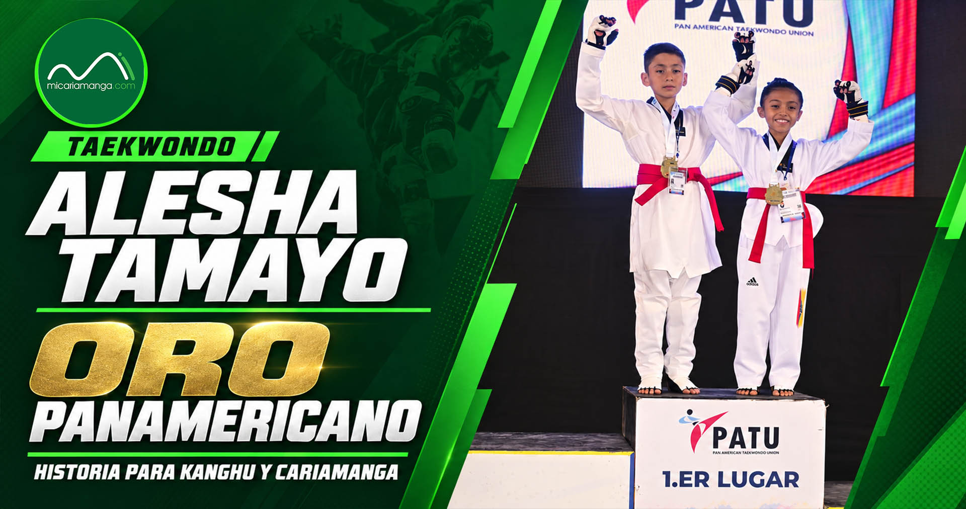Alesha Tamayo Recalde tras obtener la medalla de oro en Poomsae por parejas durante el Campeonato Panamericano Infantil