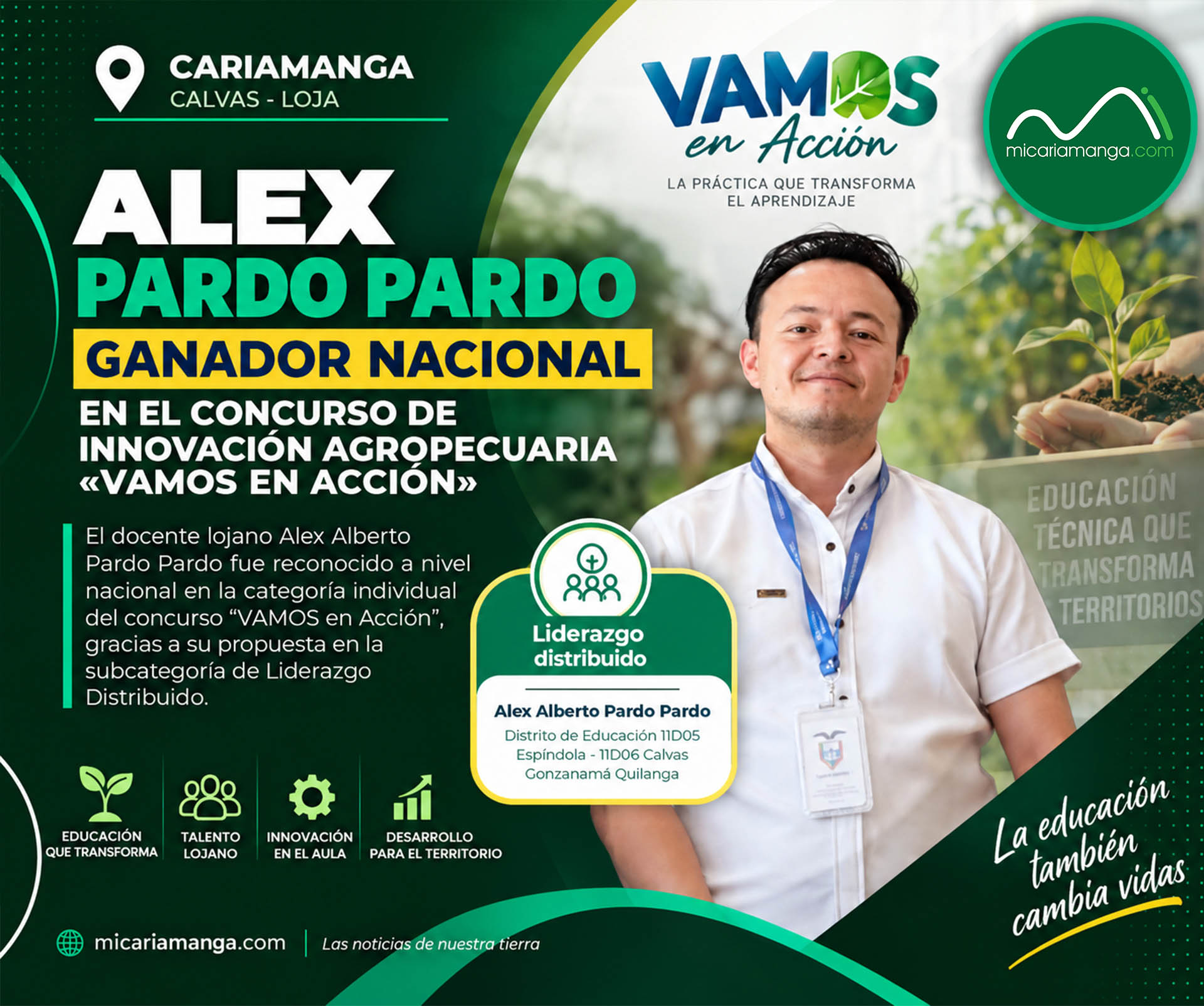 Alex Alberto Pardo Pardo ganador en Liderazgo distribuido de VAMOS en Acción