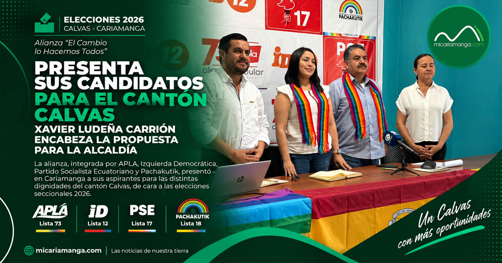 Presentación de candidatos de la alianza El Cambio lo Hacemos Todos en Cariamanga para las elecciones de Calvas