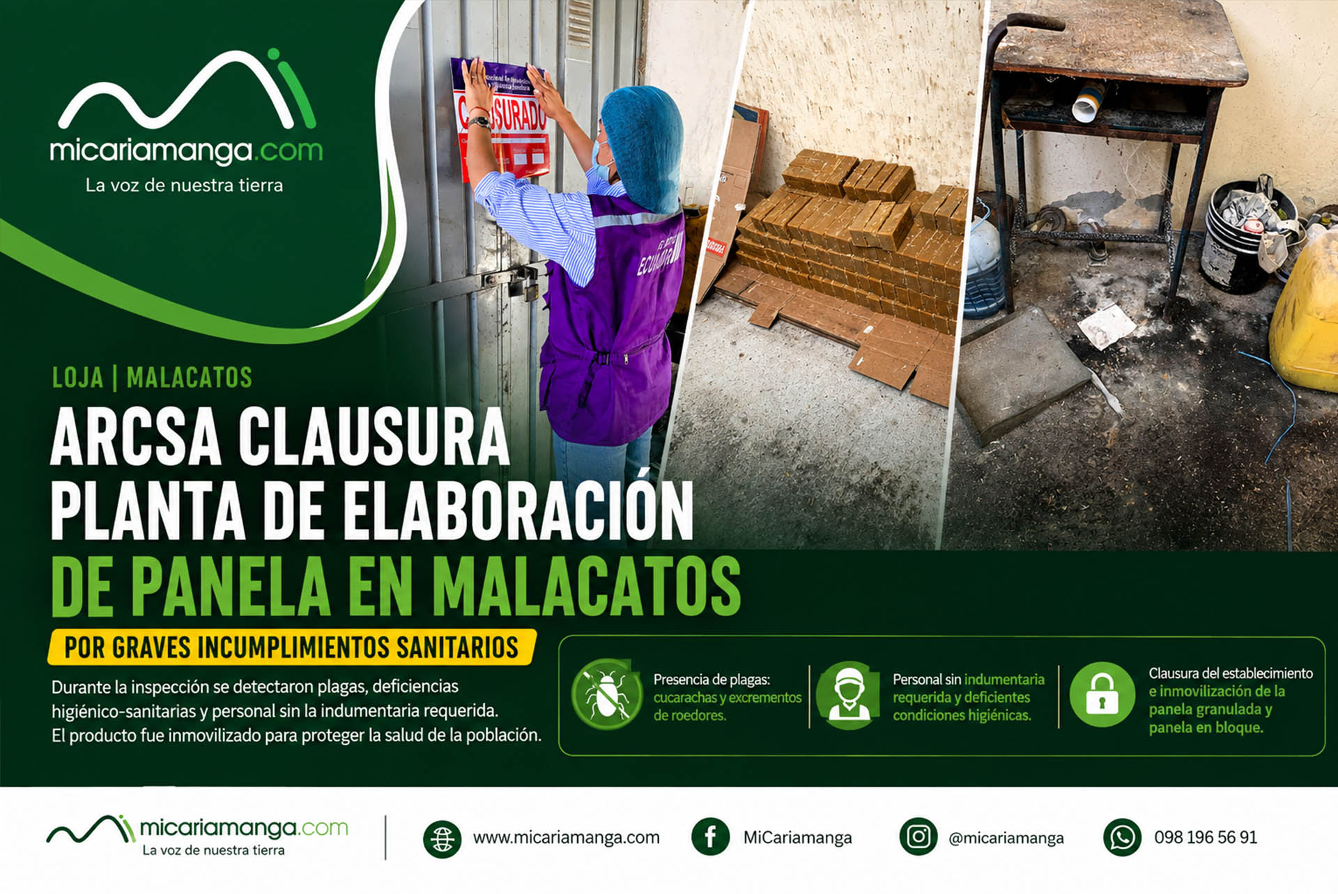 Control sanitario de Arcsa en planta de elaboración de panela en Malacatos, Loja