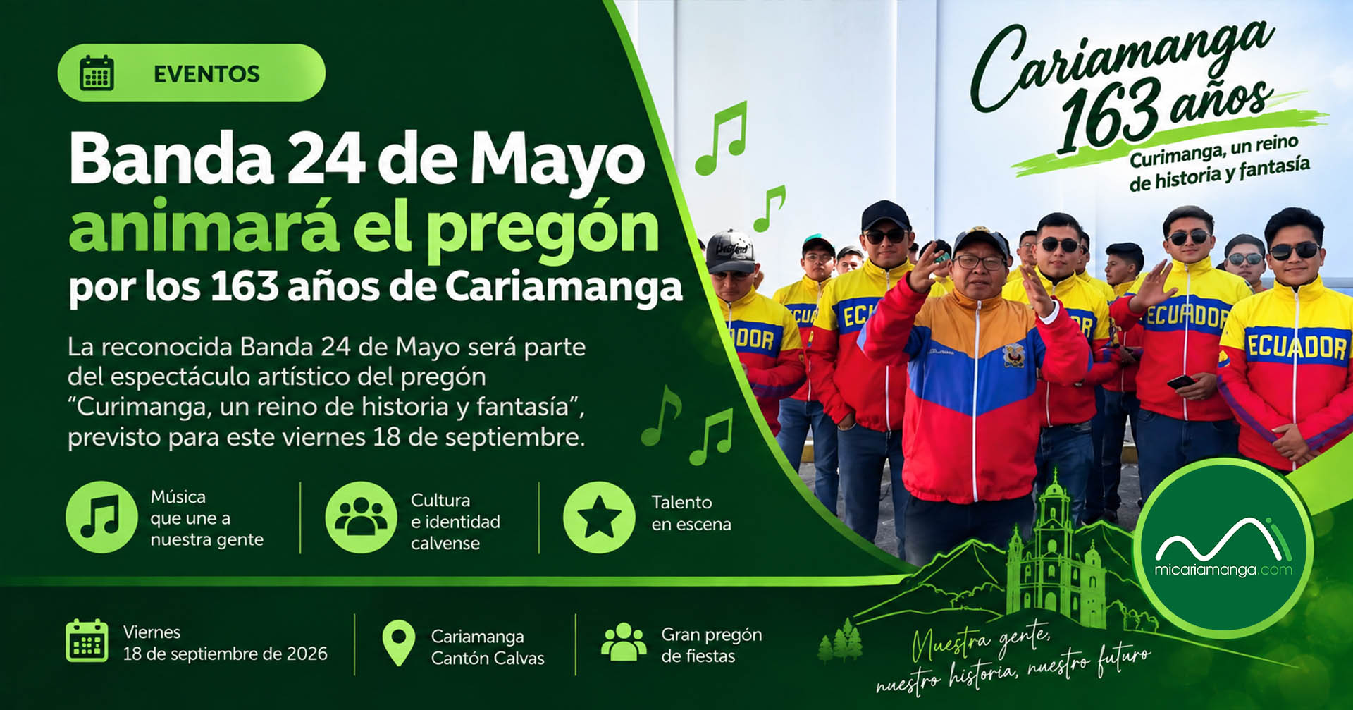 Anuncio de la Banda 24 de Mayo para el pregón por los 163 años de Cariamanga