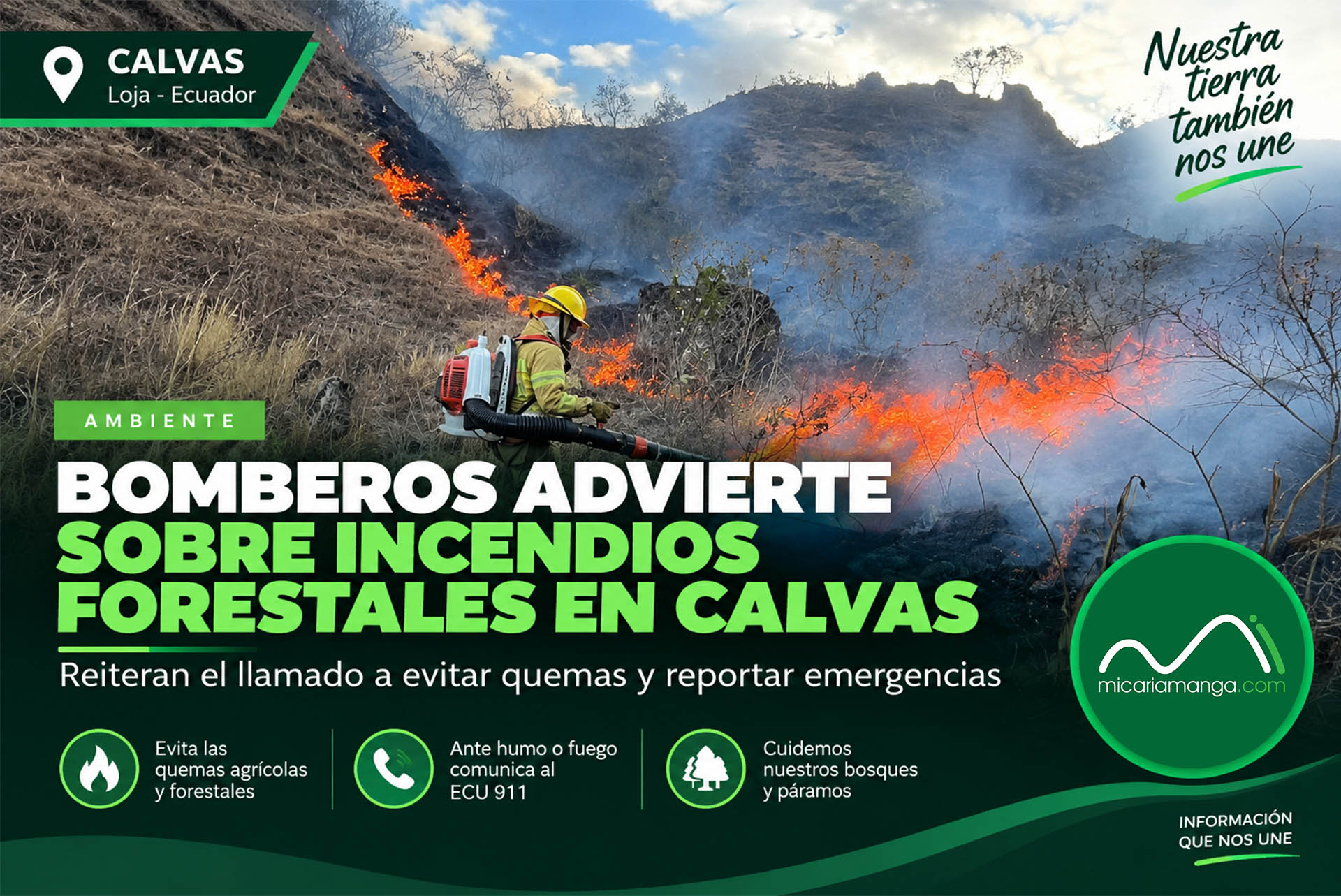 Bomberos Cariamanga advierte sobre el riesgo de incendios forestales en sectores rurales de Calvas