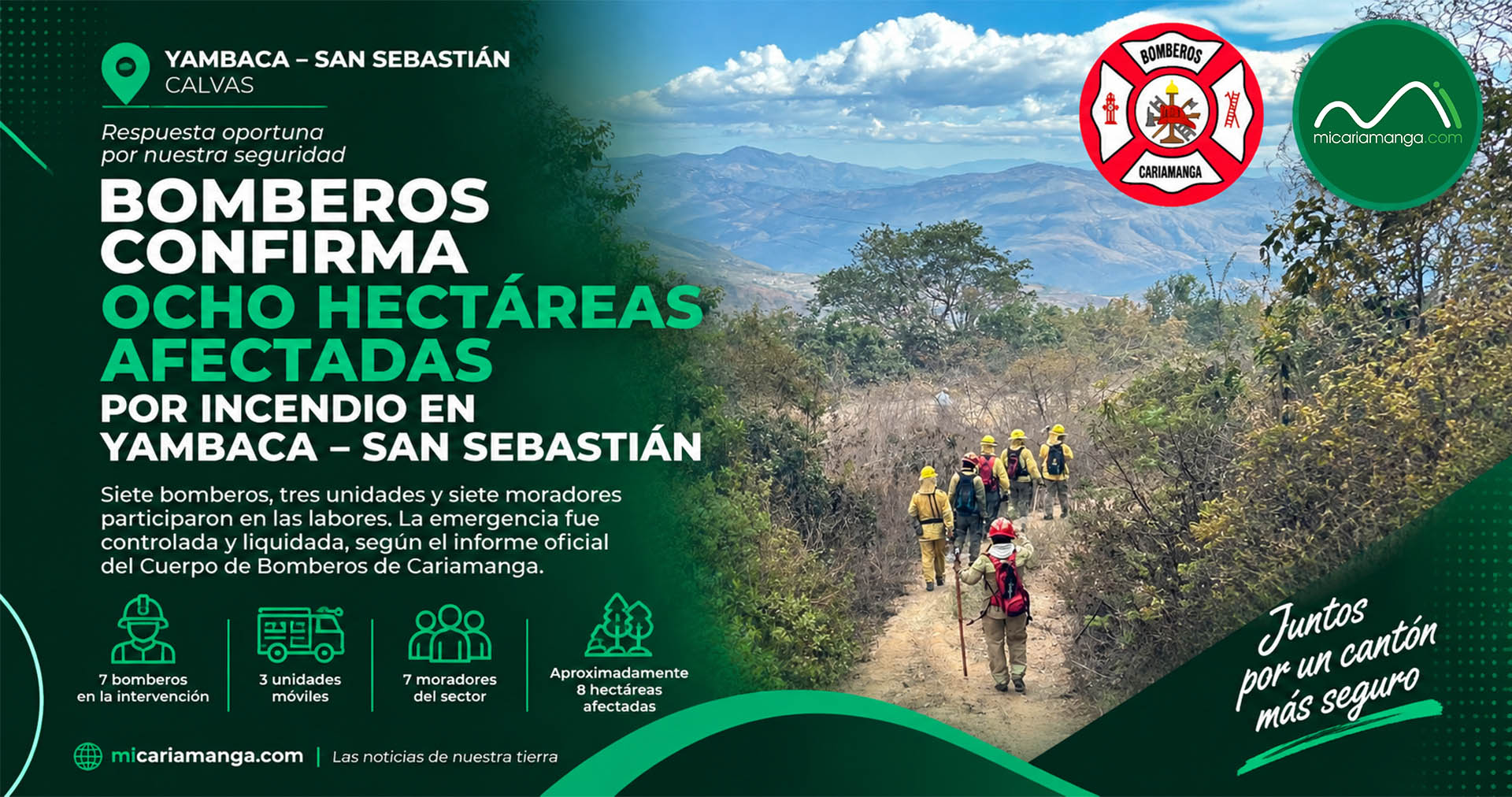 Bomberos atienden el incendio forestal del sector Yambaca San Sebastián en el cantón Calvas