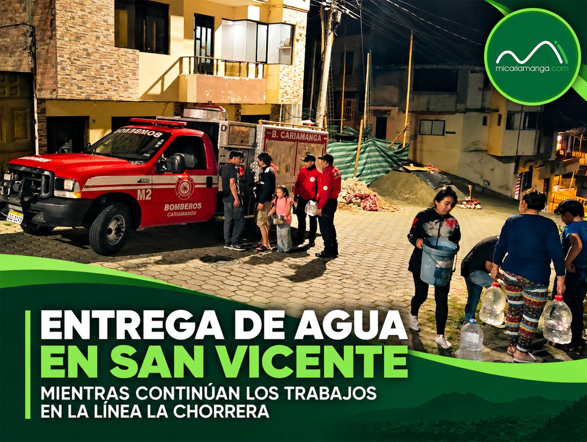 Bomberos Cariamanga entrega agua a familias del barrio San Vicente durante la contingencia