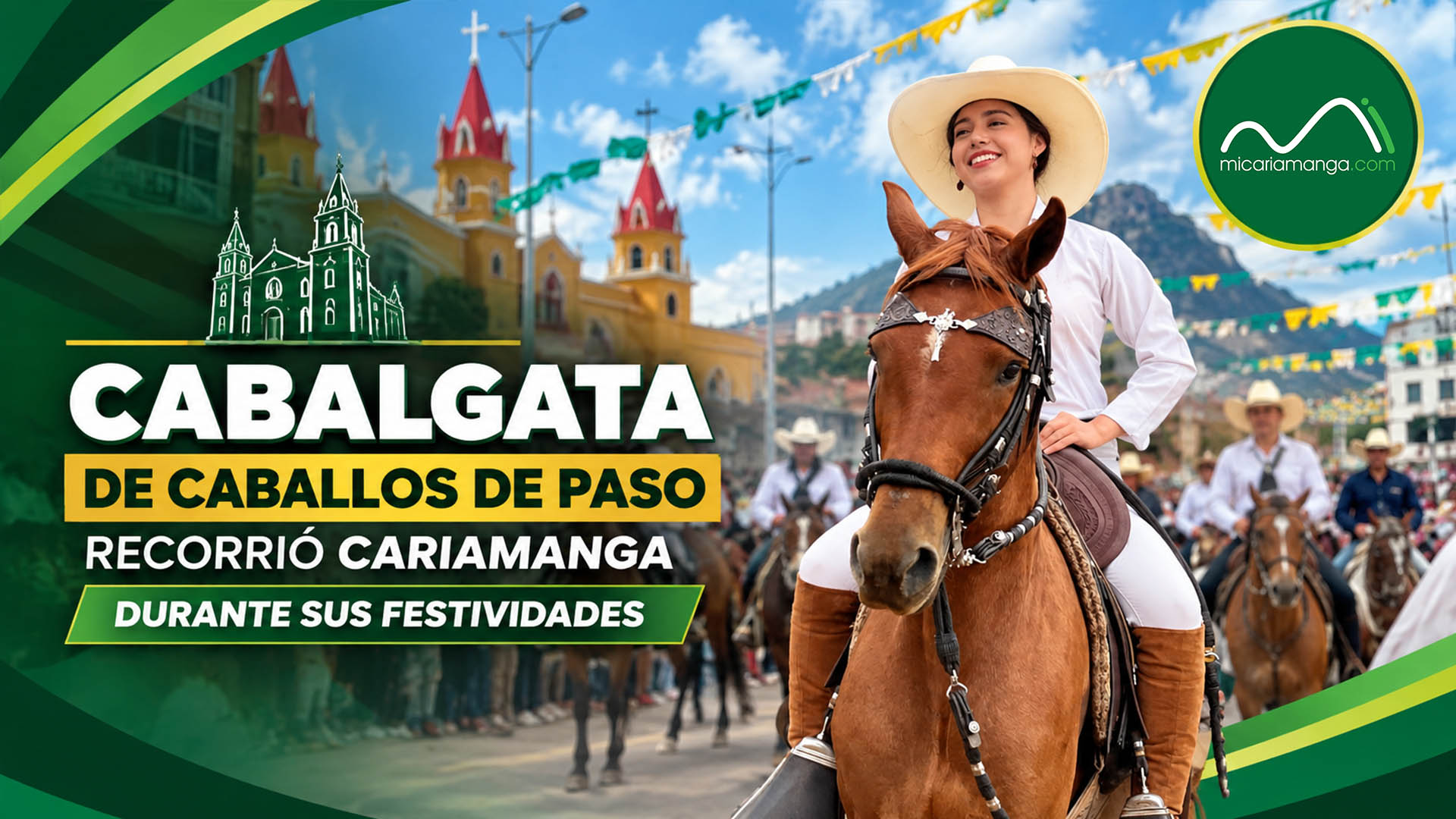 Jinetes participan en la cabalgata de caballos de paso por las calles de Cariamanga