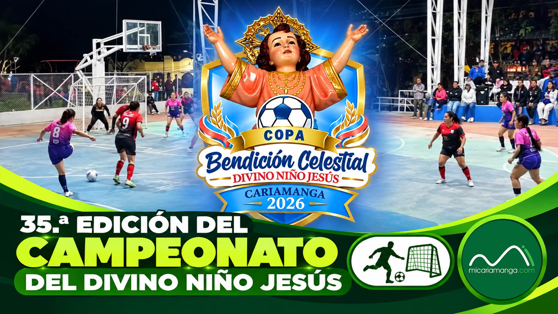 Equipos participantes en una edición anterior del Campeonato de Indor Fútbol del Divino Niño Jesús en Cariamanga.