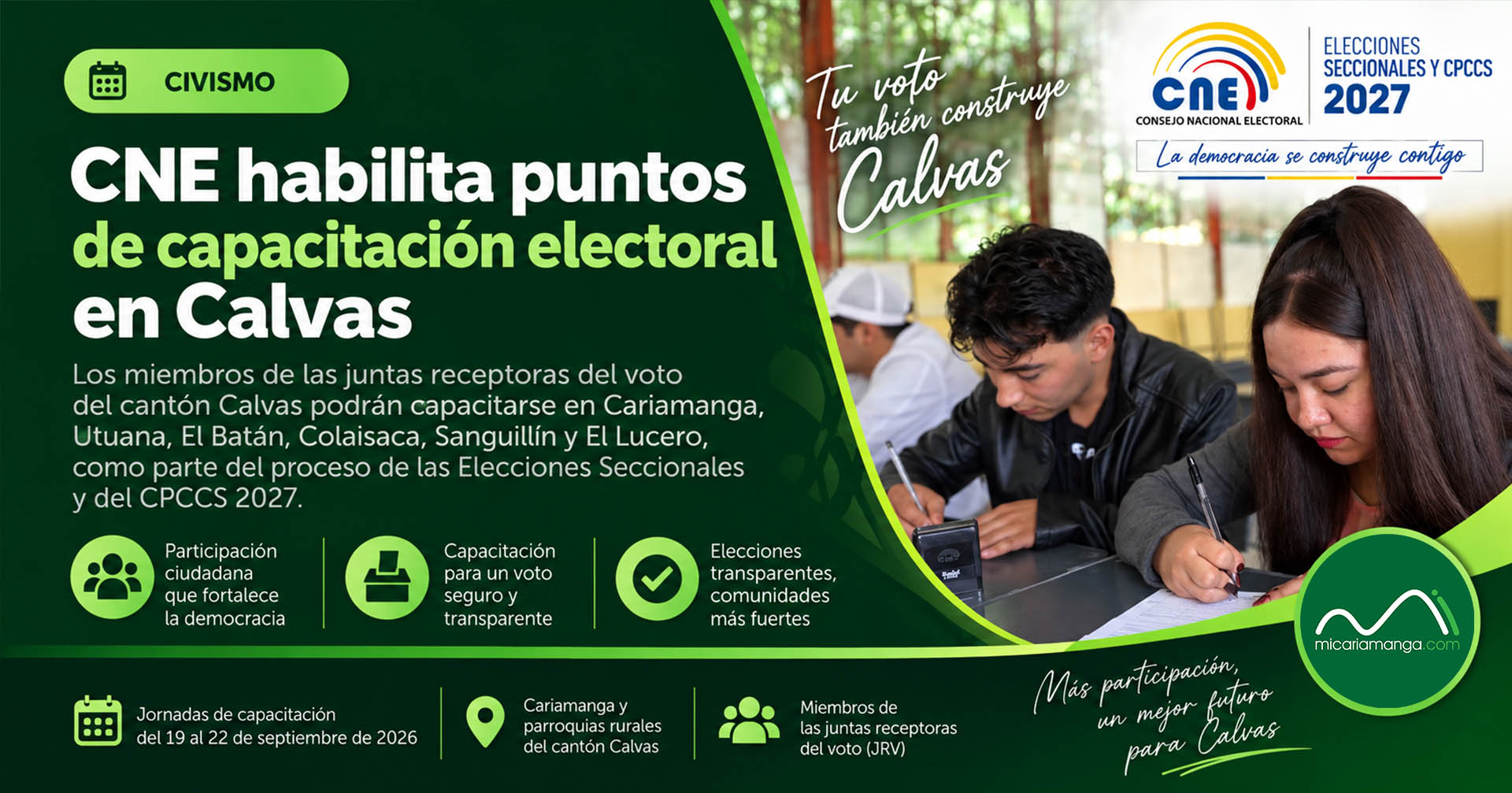 CNE habilita puntos de capacitación electoral en Calvas