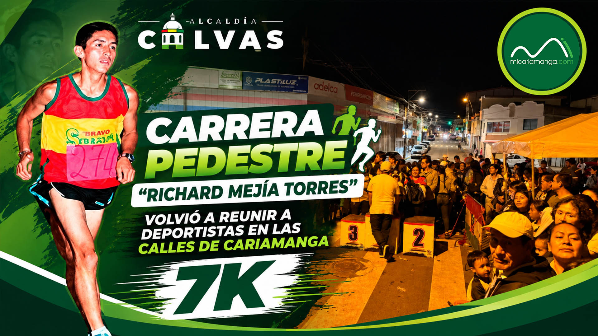 Participantes de la Carrera Pedestre Richard Mejía Torres 7K recorren las calles de Cariamanga