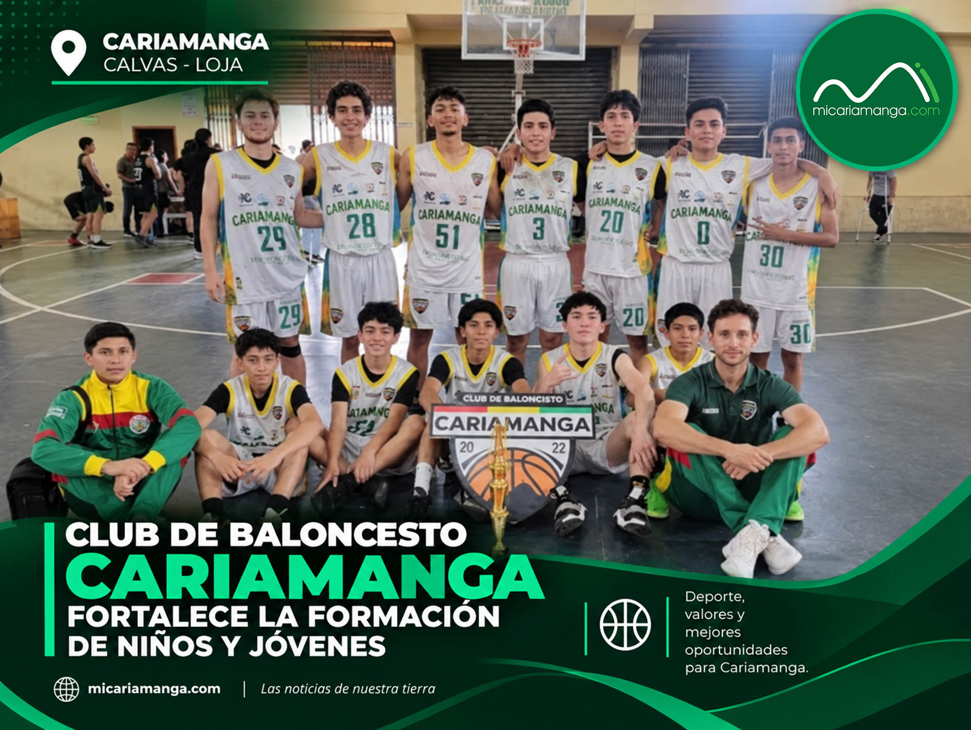 Niños y jóvenes del Club de Baloncesto Cariamanga durante su proceso de formación deportiva