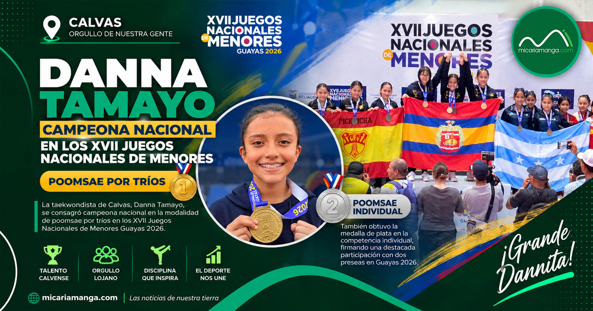Danna Tamayo campeona nacional de poomsae por tríos en los Juegos Nacionales de Menores Guayas 2026