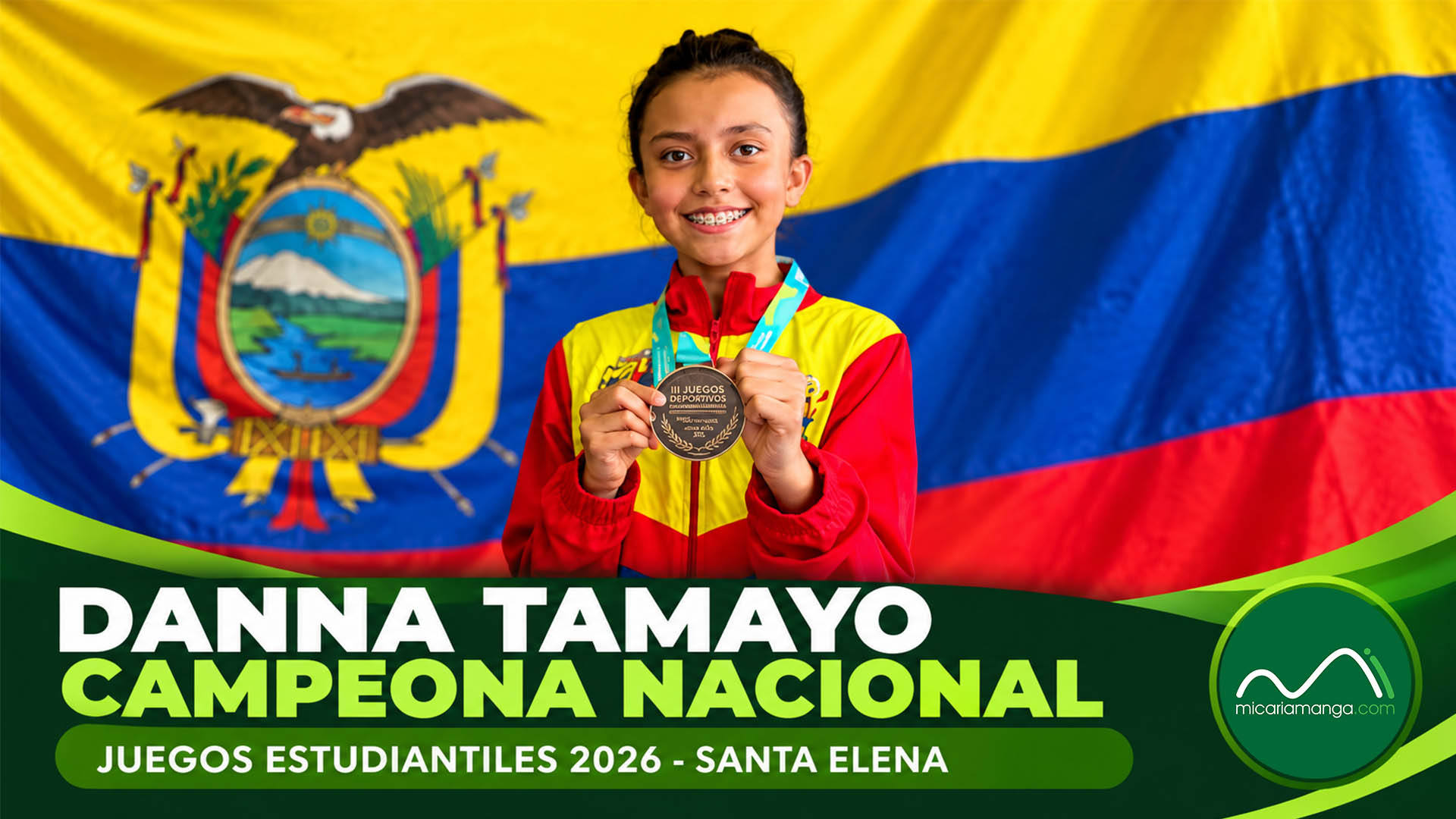 Danna Tamayo en el primer lugar del podio de los III Juegos Deportivos Nacionales Estudiantiles 2026 en Santa Elena.