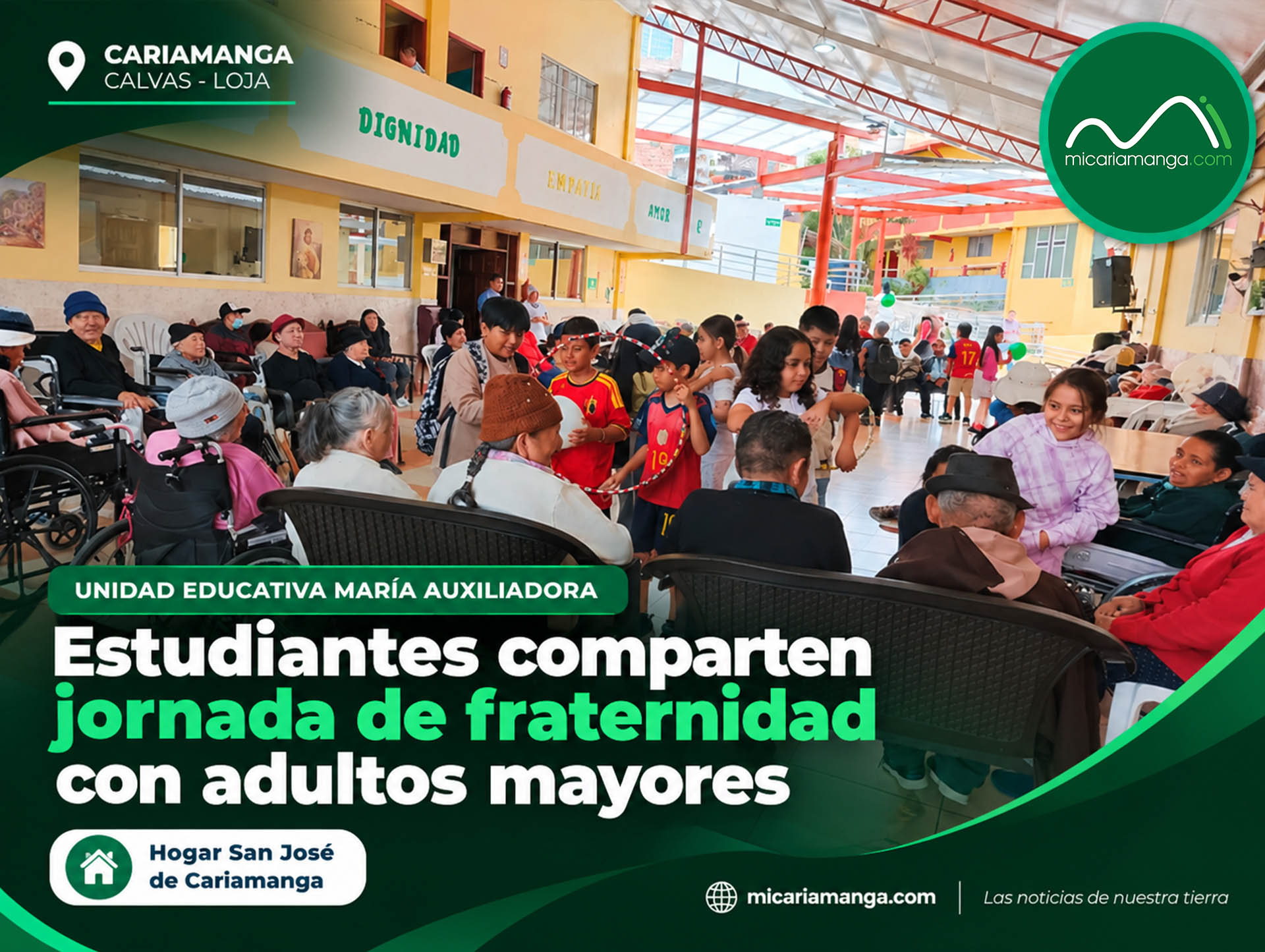 Estudiantes de María Auxiliadora durante visita a adultos mayores del Hogar San José de Cariamanga
