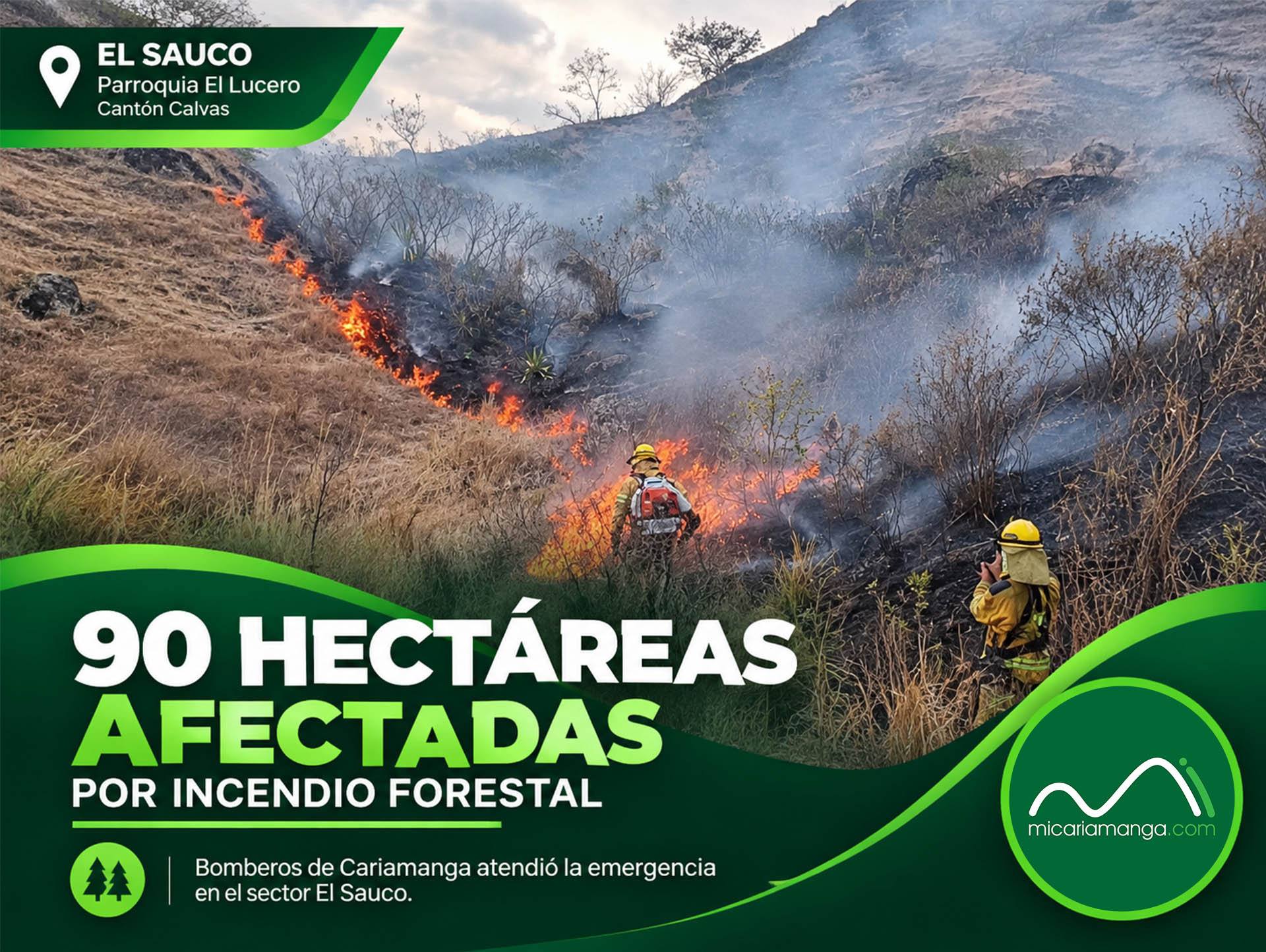 Bomberos combaten el incendio forestal que afectó aproximadamente 90 hectáreas en El Sauco