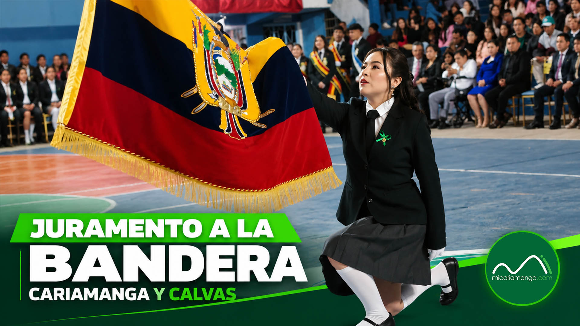 Estudiantes de instituciones educativas de Cariamanga durante las ceremonias de Juramento a la Bandera 2026