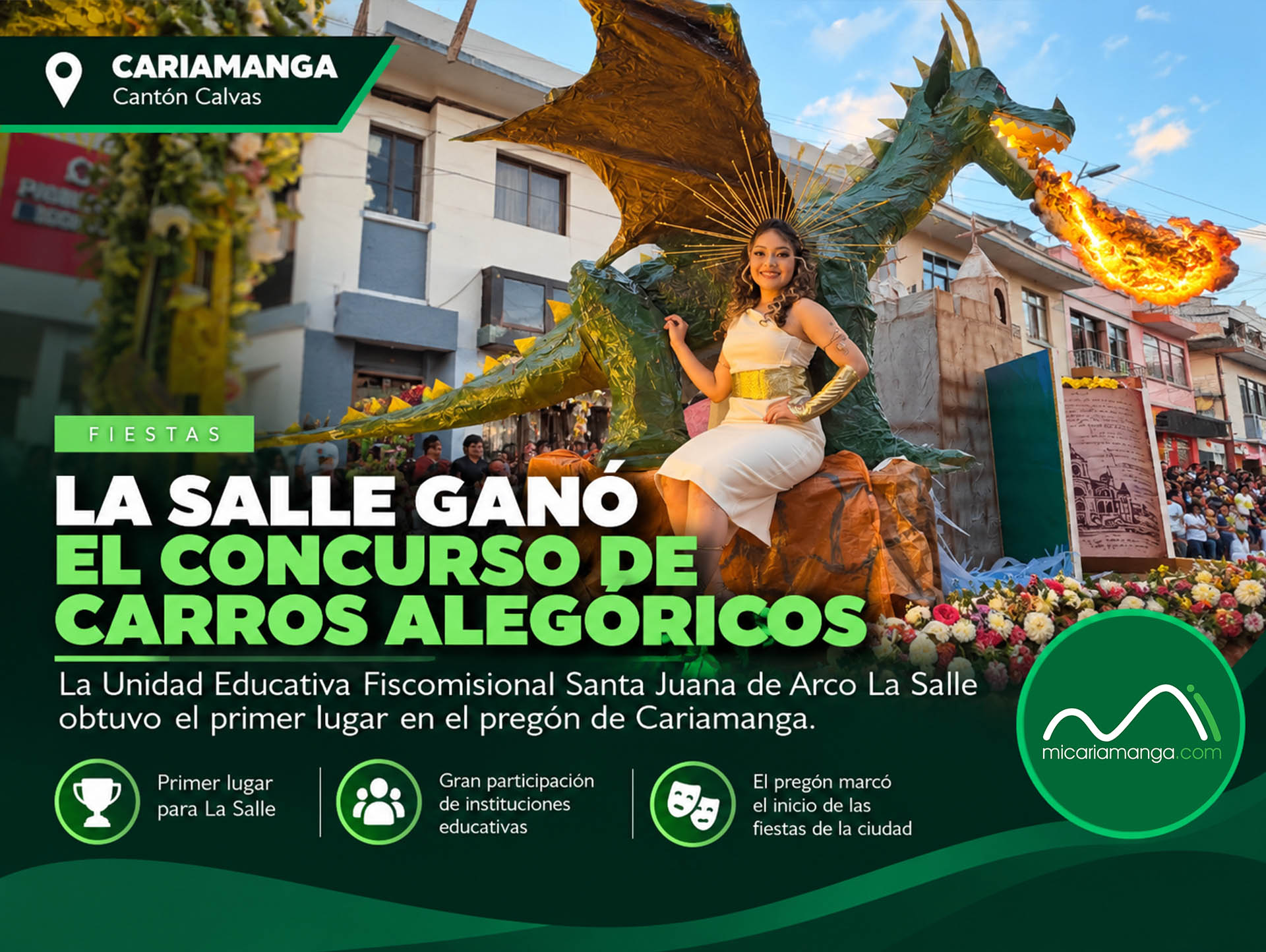Carro alegórico de La Salle que obtuvo el primer lugar en el pregón de Cariamanga