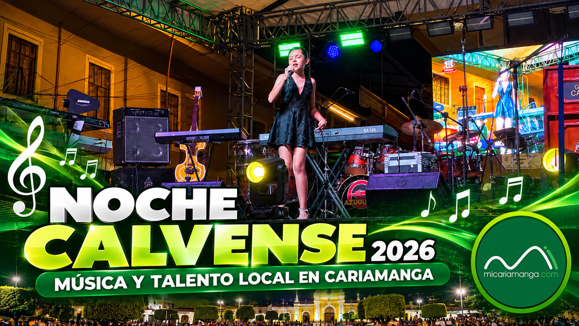 Presentación musical durante la Noche Calvense 2026 en la Plaza Central de Cariamanga