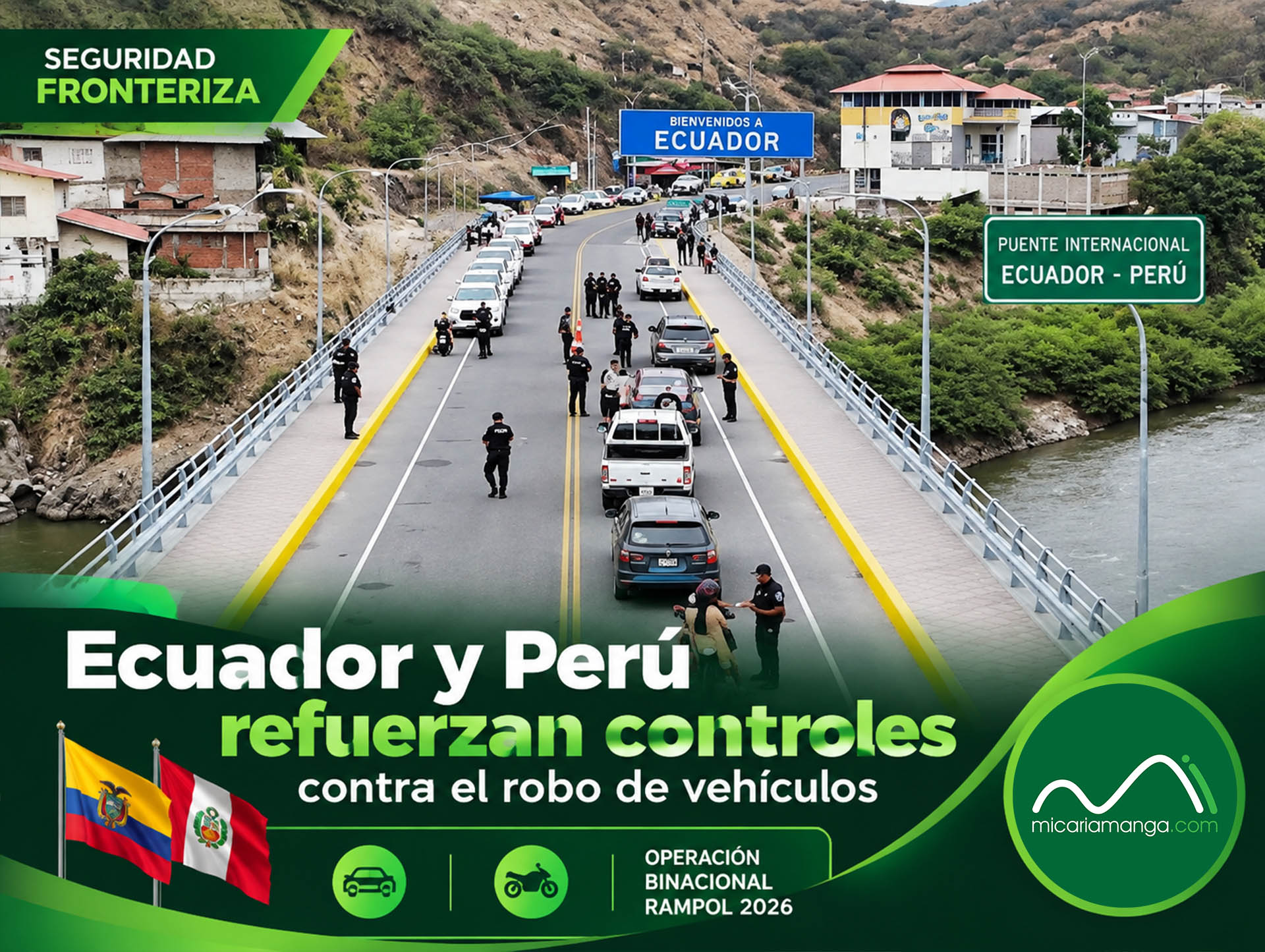 Policías de Ecuador y Perú durante la Operación Binacional RAMPOL 2026