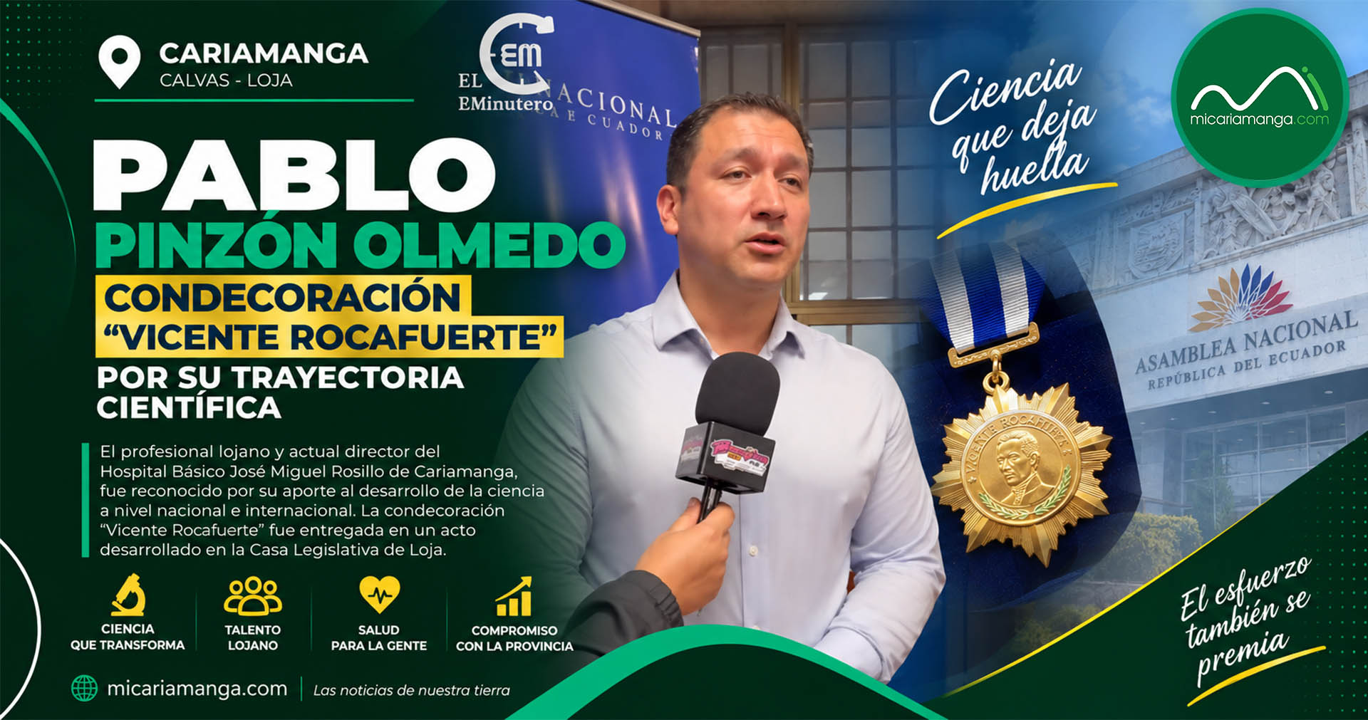 Pablo Marcelo Pinzón Olmedo durante reconocimiento por su trayectoria científica en Loja