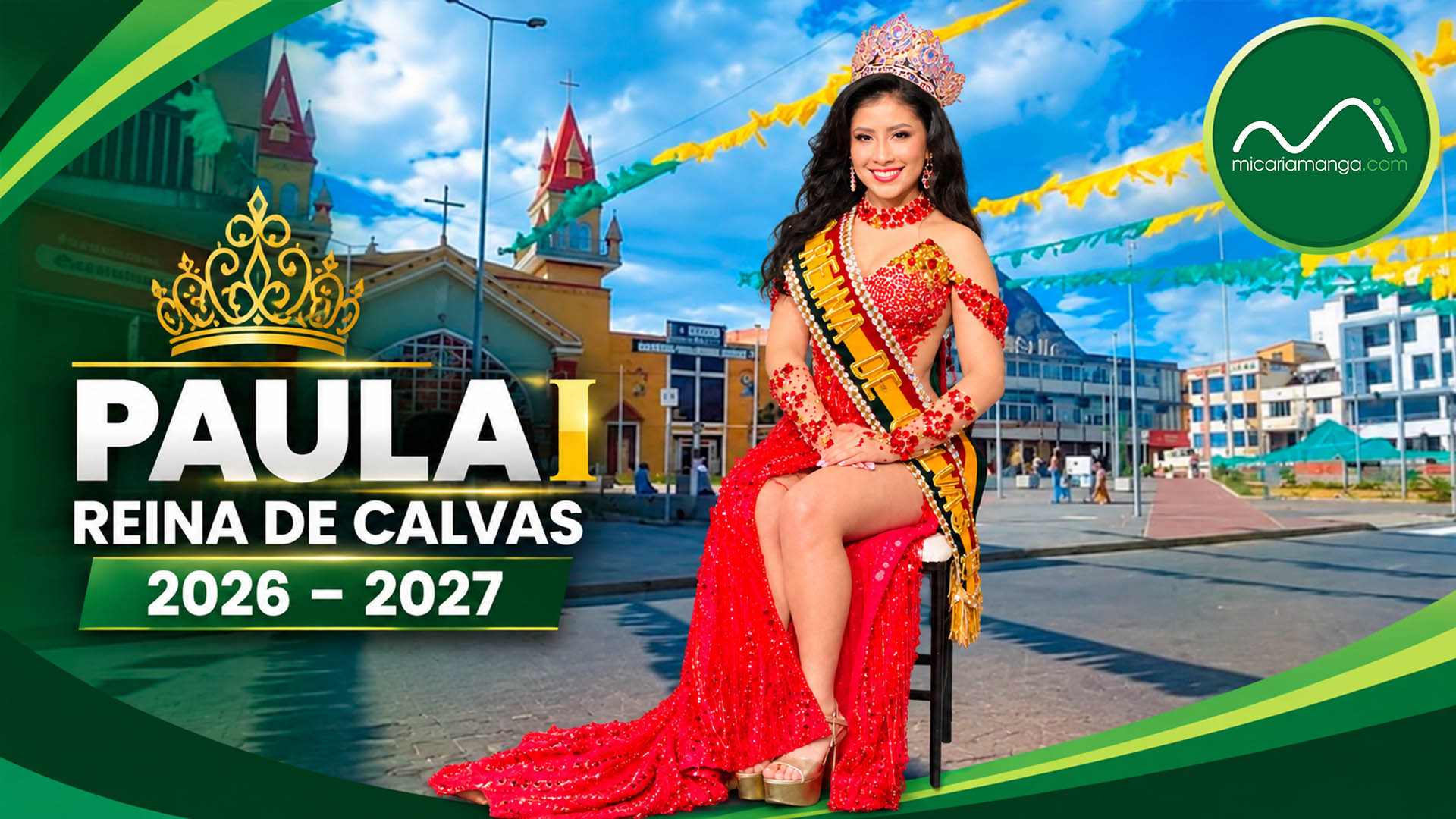 Paula Alejandra Soto Castillo durante su coronación como Reina de Calvas 2026–2027