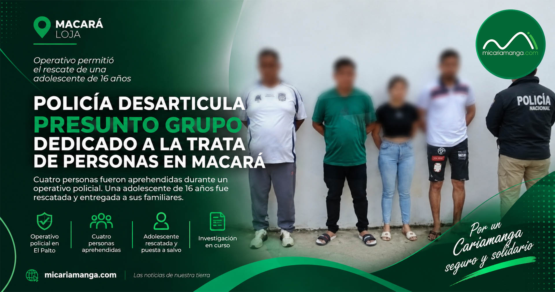 Operativo de la Policía Nacional en Macará relacionado con investigación por presunta trata de personas