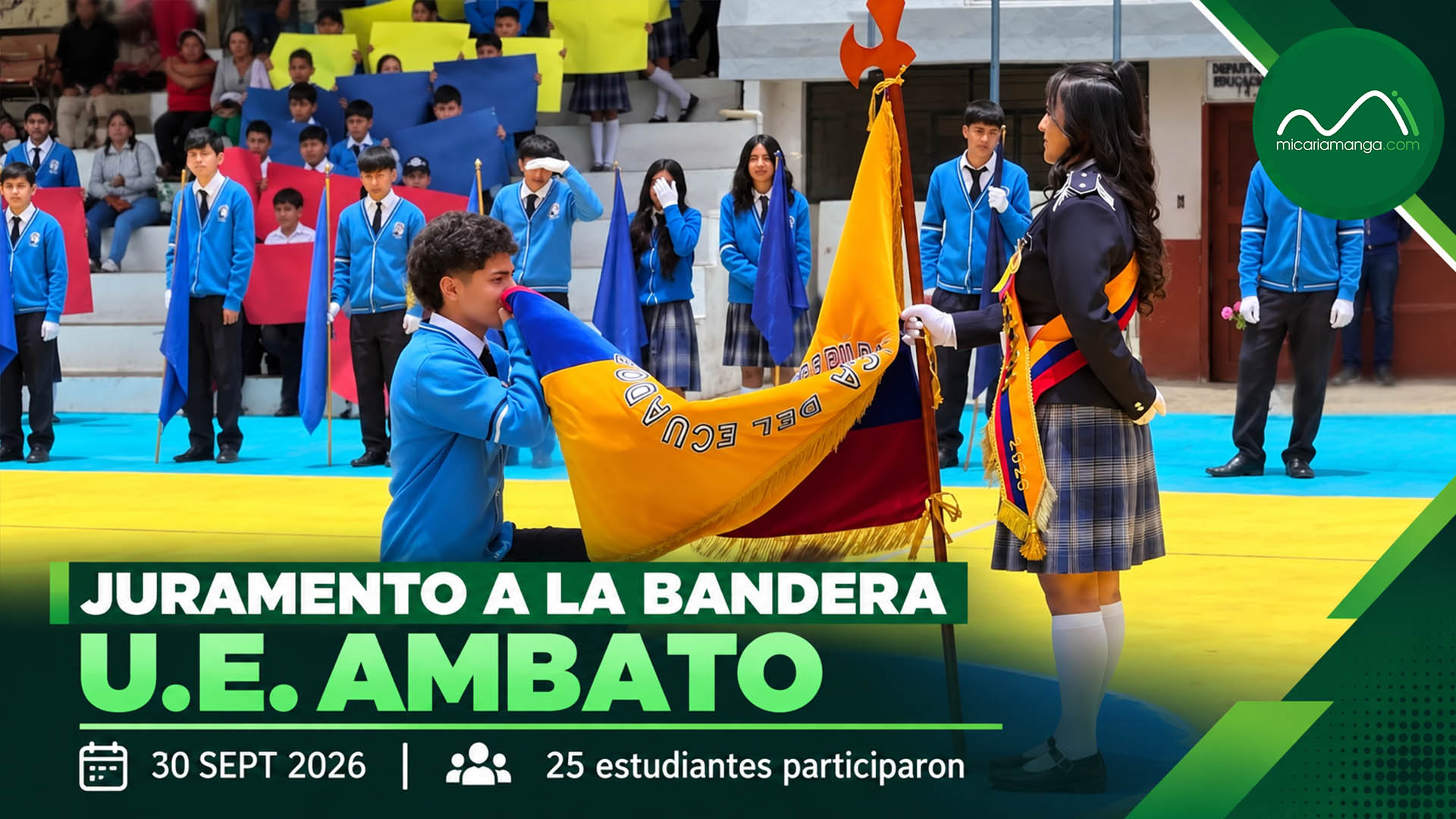 Estudiantes de la Unidad Educativa Ambato durante el Juramento a la Bandera 2026 en Cariamanga